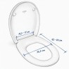 Esquema de medidas y cotas tapa WC KALA ETOOS 36.5 x 42-44 cm fijacion 14.5-17 cm