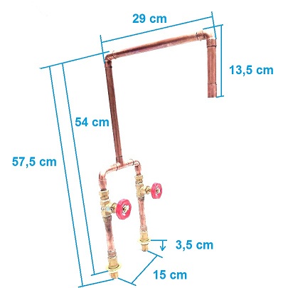 Medidas del Grifo hecho de tubos de cobre para encimera