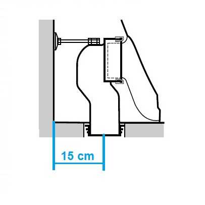Medida al centro del desagüe desde la pared 15 cm con el codo AV0007900R